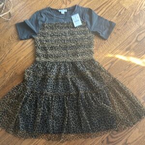 J. Crew brown leopard girls tiered tulle dress size  8